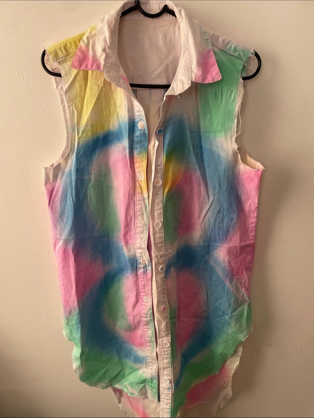 Sleeveless Tie-Dye Button down Top - Pastel Multi 100% cotton